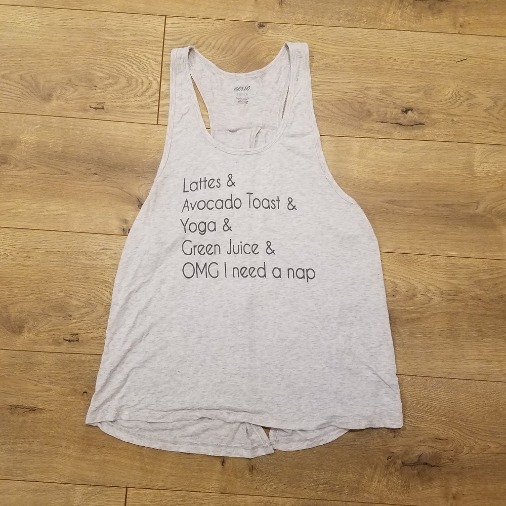 Aerie Split Back Yoga Tank Top Gray {Small}